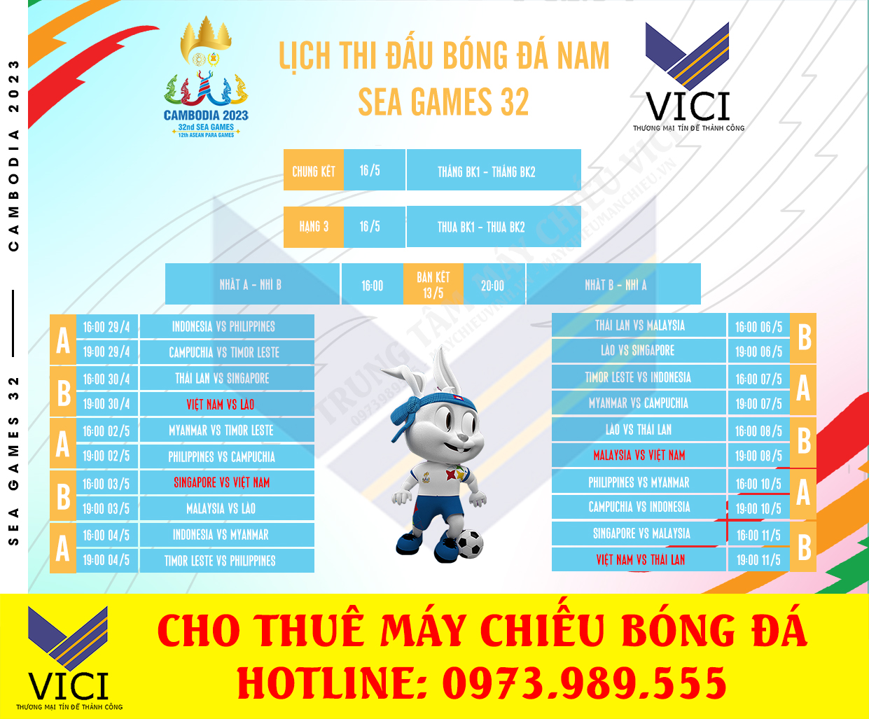 Lịch thi đấu môn bóng đá nam tại Seagame 32