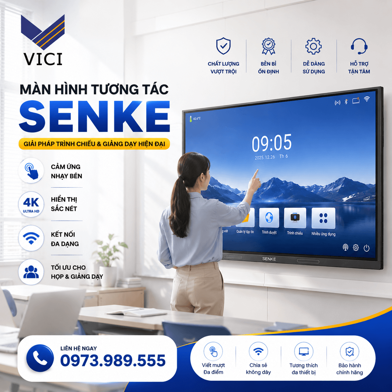 Ứng dụng thực tế màn hình tương tác Senke