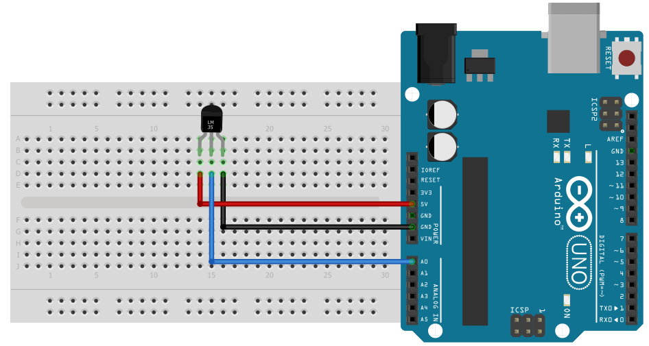 Sơ đồ nguyên lý lm35 với arduino uno