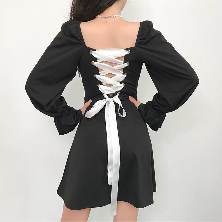 Đầm 2 dây nẹp nút trước đan lưng - sọc - Đầm, váy nữ | ThờiTrangNữ.vn