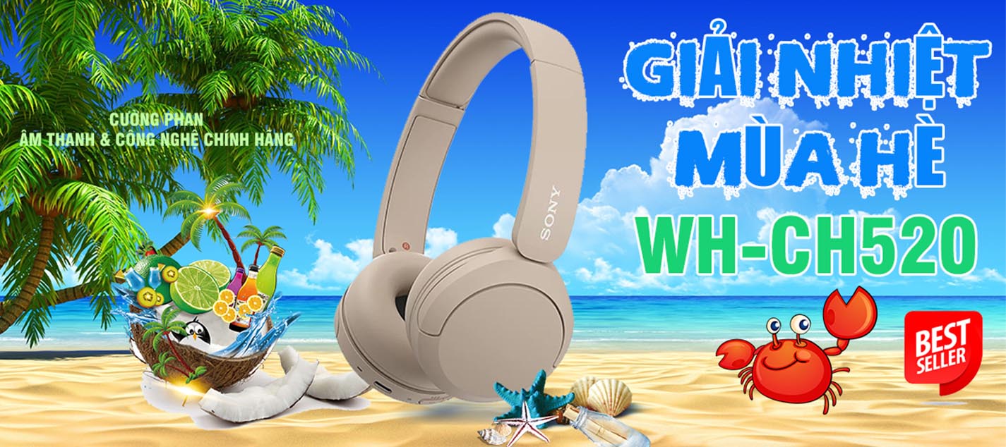 Tai Nghe Chụp Tai Bluetooth Không Dây Sony WH-CH520, Micro Đàm Thoại, Pin 50 giờ, Âm Bass Mạnh Mẽ