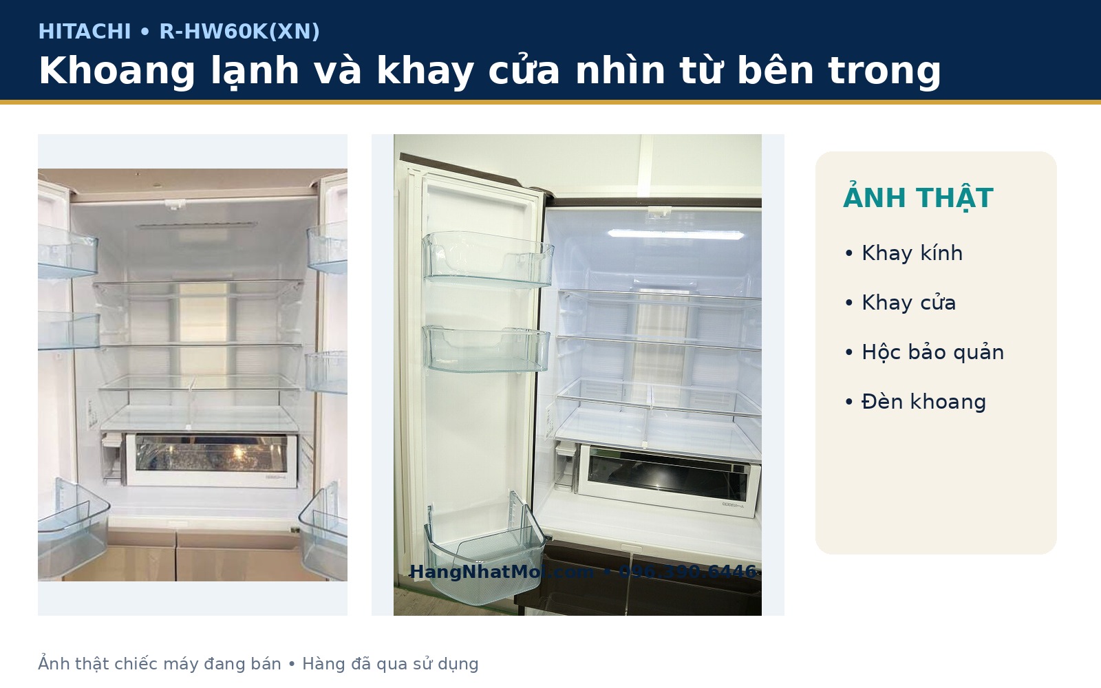 Chi tiết khay kính khay cửa và khoang trong Hitachi R-HW60K