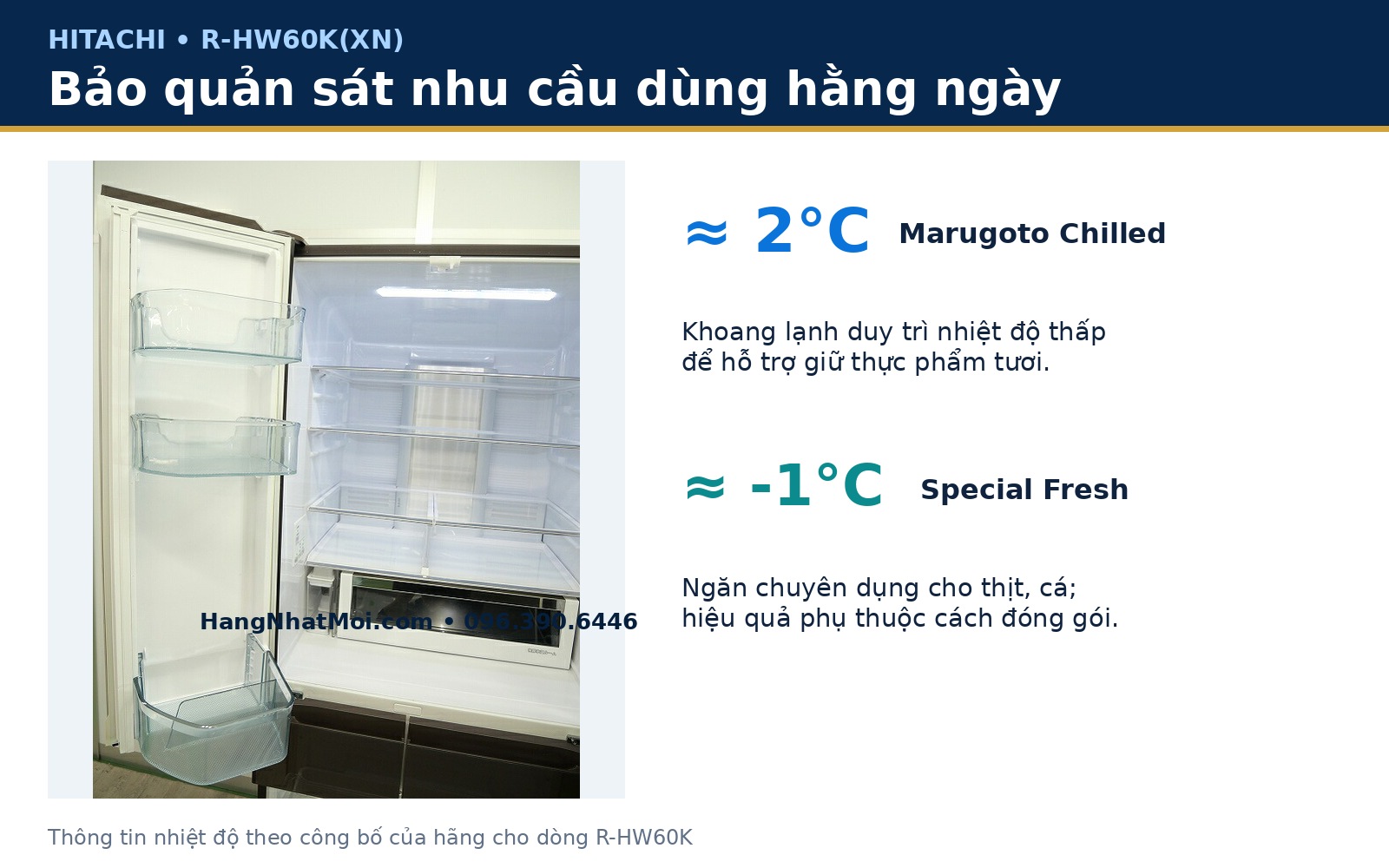 Công nghệ làm lạnh khoảng 2 độ C và ngăn khoảng âm 1 độ C trên Hitachi R-HW60K