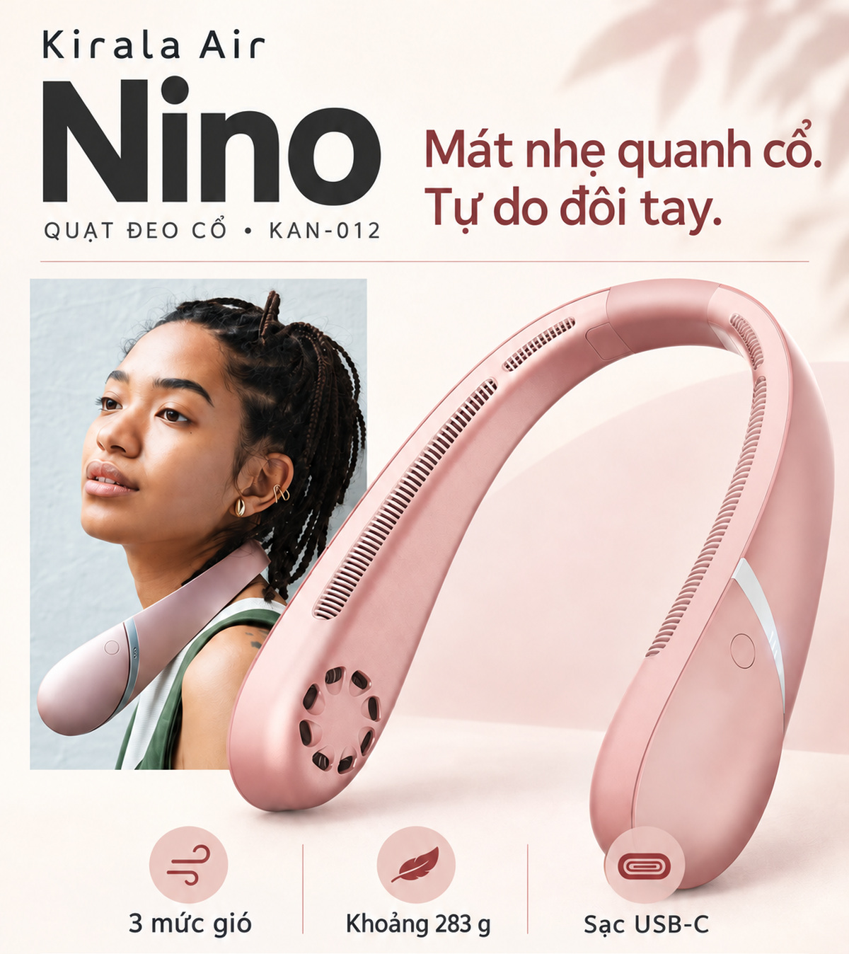 Nino màu hồng nguyên vẹn và minh họa cách đeo