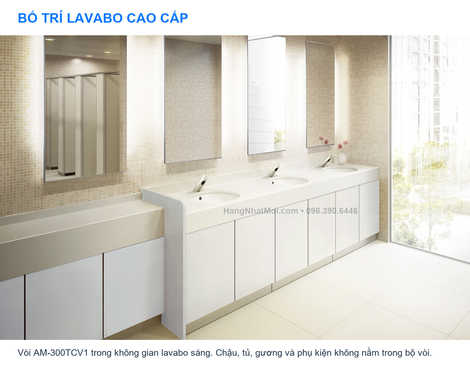 INAX AM-300TCV1 – AM-300TCV1 kết hợp khu lavabo sáng, đường nét gọn; bộ vòi không gồm chậu và tủ.
