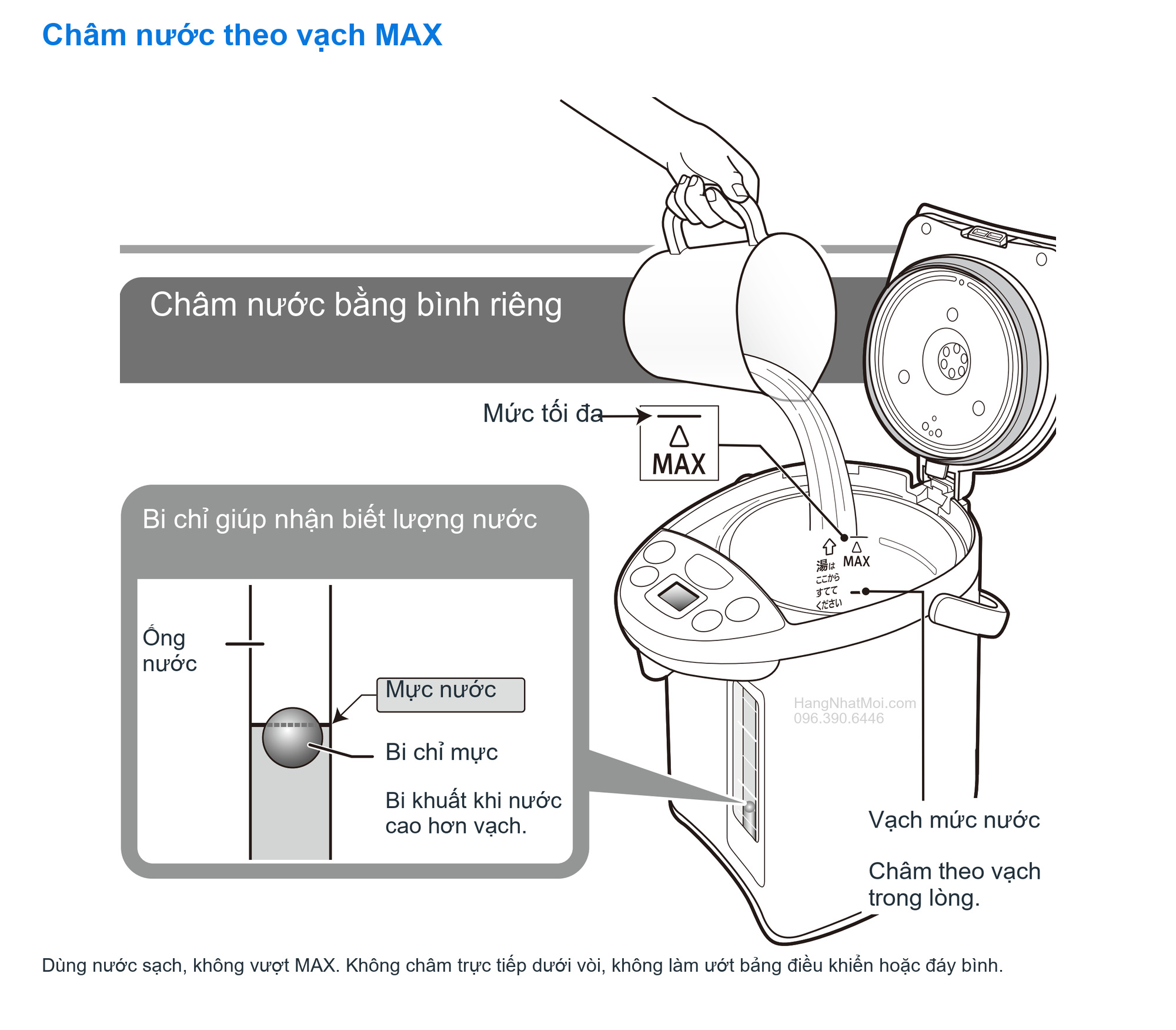 Châm nước theo vạch MAX
