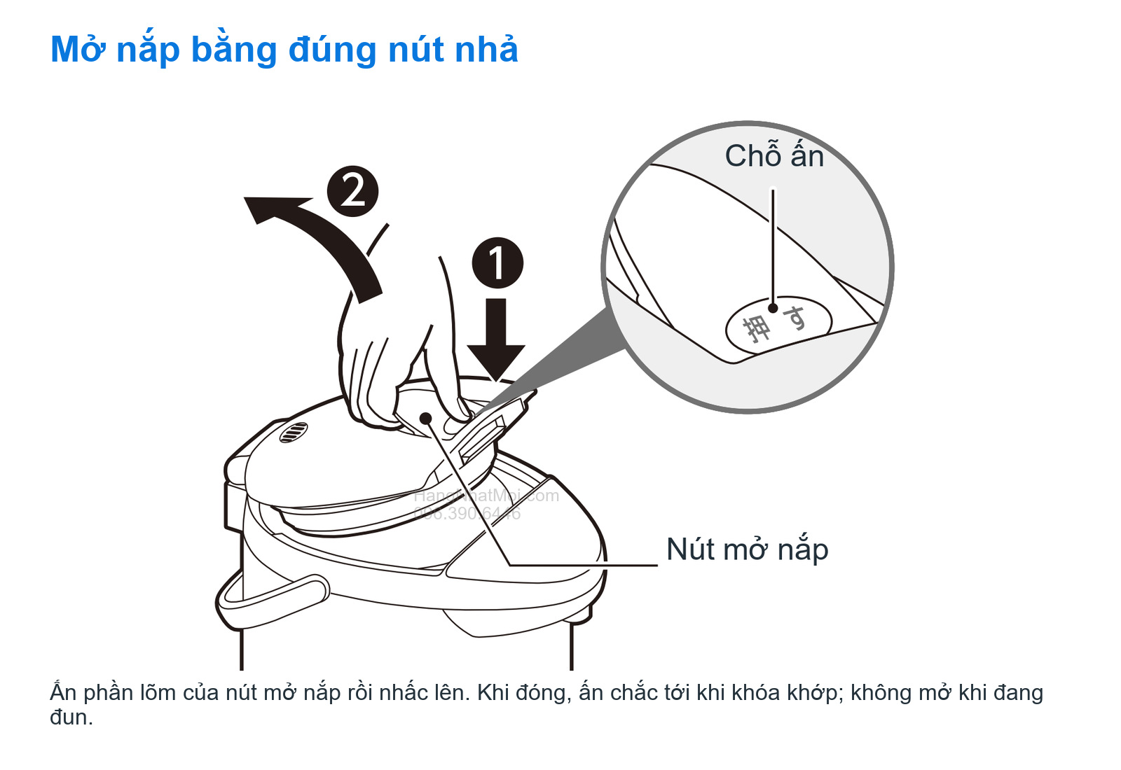 Mở nắp bằng đúng nút nhả