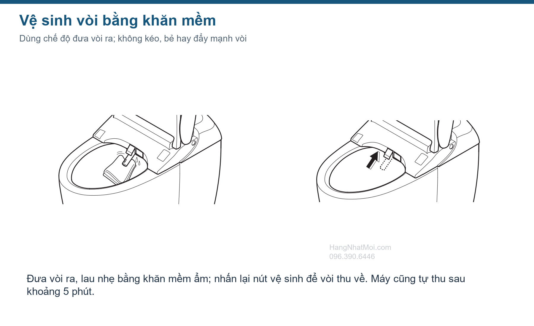 Lau nhẹ vòi RS1R sau khi kích hoạt chế độ vệ sinh vòi.