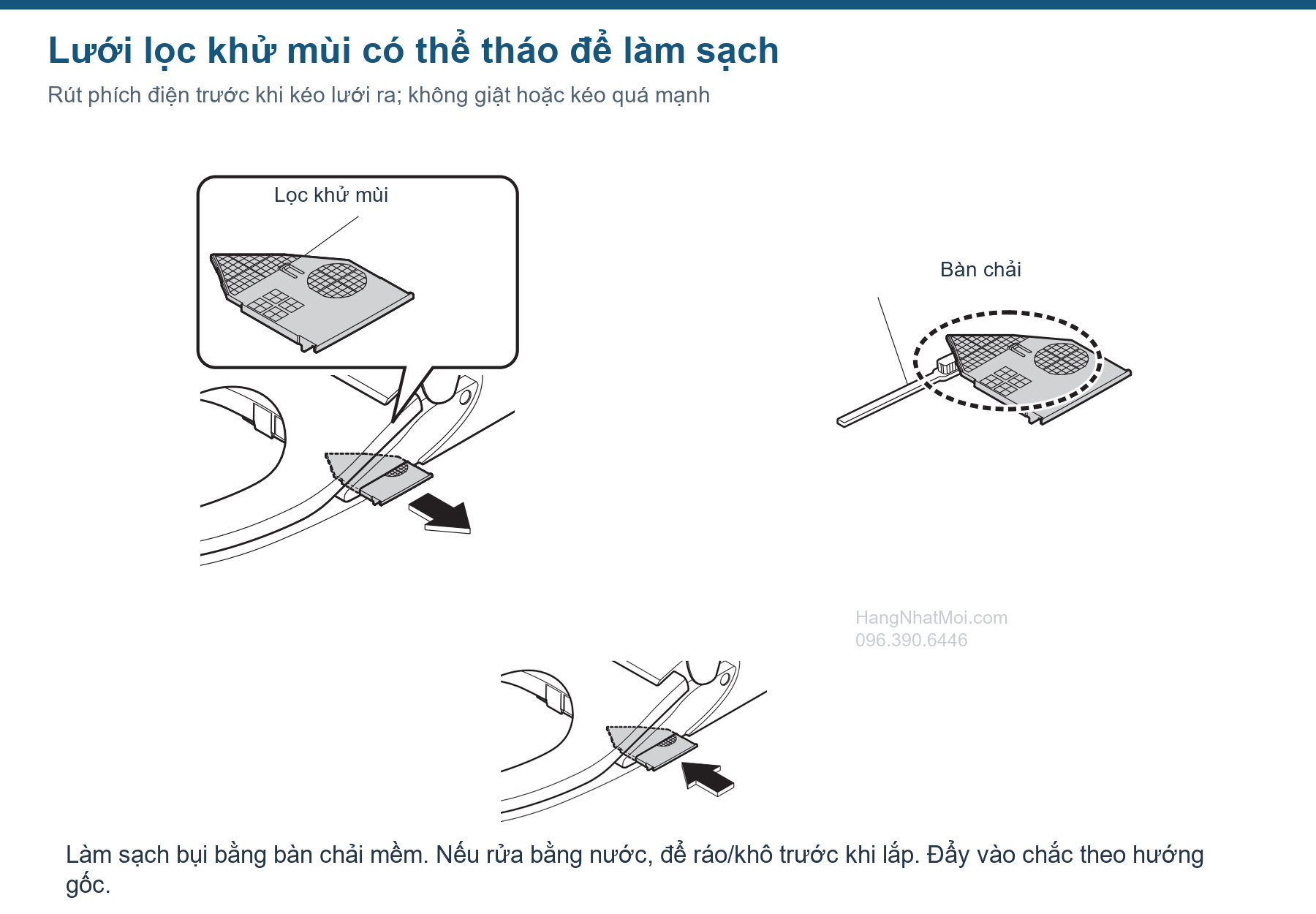 Tháo, chải sạch và lắp lại lưới lọc khử mùi của NEOREST RS1R.