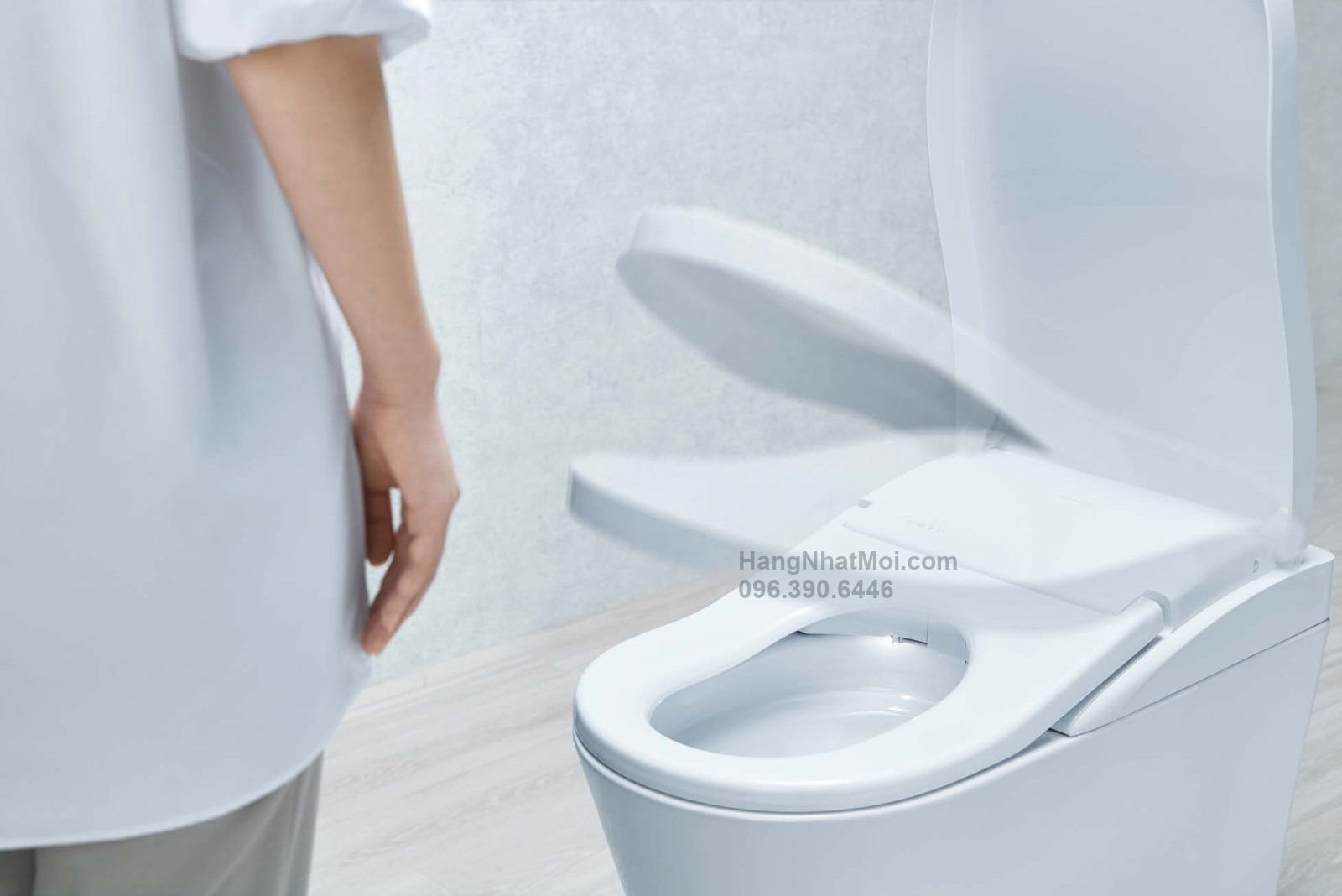 Minh họa cơ chế chung NEOREST: tự động mở nắp khi người dùng đến gần (áp dụng CES9710)
