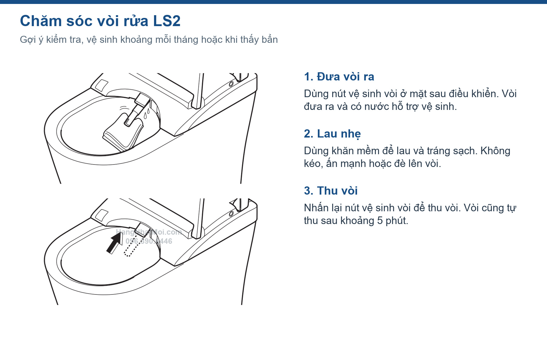 Vị trí vòi rửa và thao tác vệ sinh vòi TOTO LS2