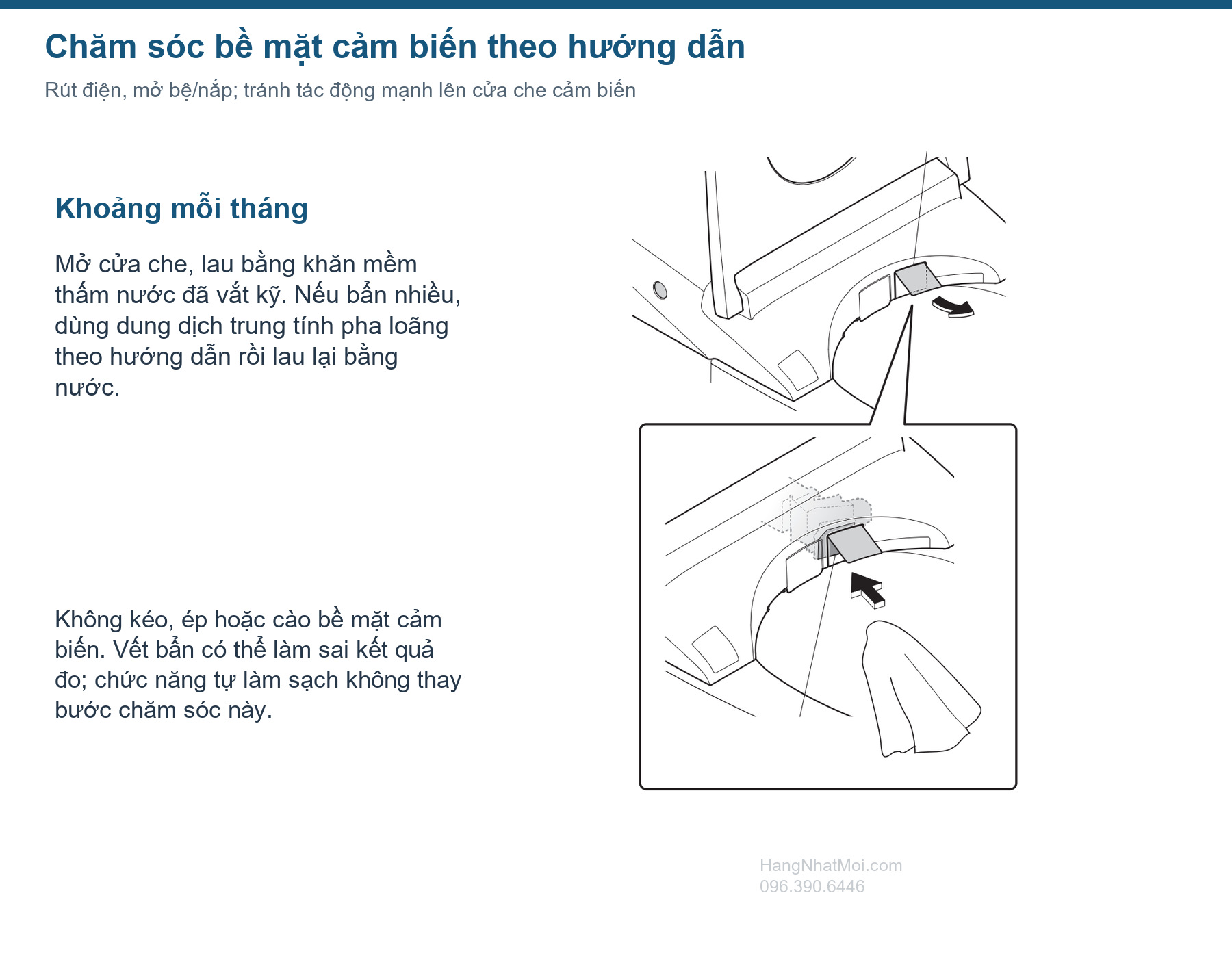 Cửa che và vị trí lau cảm biến quét trạng thái trên AS-W.