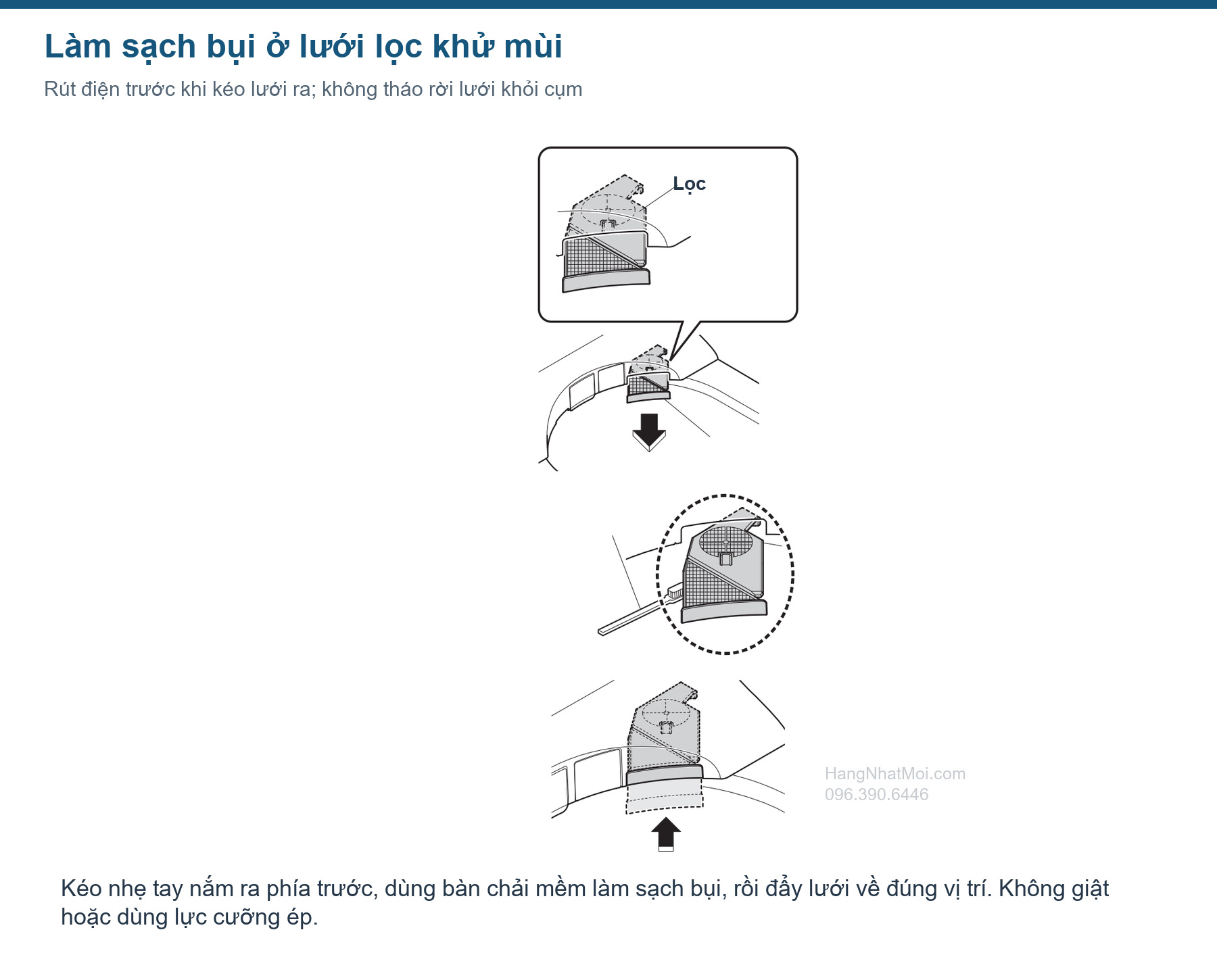 Kéo lưới lọc, chải sạch bụi và đẩy về vị trí trên LS-W.