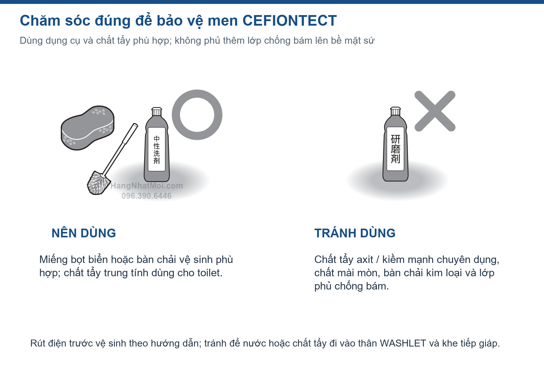 Dụng cụ vệ sinh nên dùng và cần tránh để bảo vệ men sứ CEFIONTECT của GGA