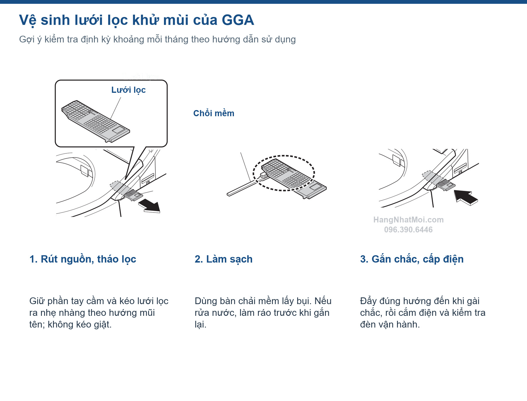 Ba bước tháo làm sạch và gắn lại lưới lọc khử mùi TOTO GGA