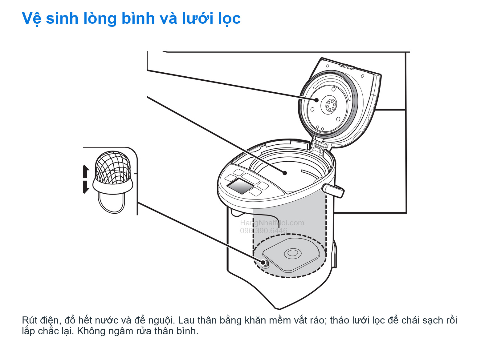 Vệ sinh lòng bình và lưới lọc