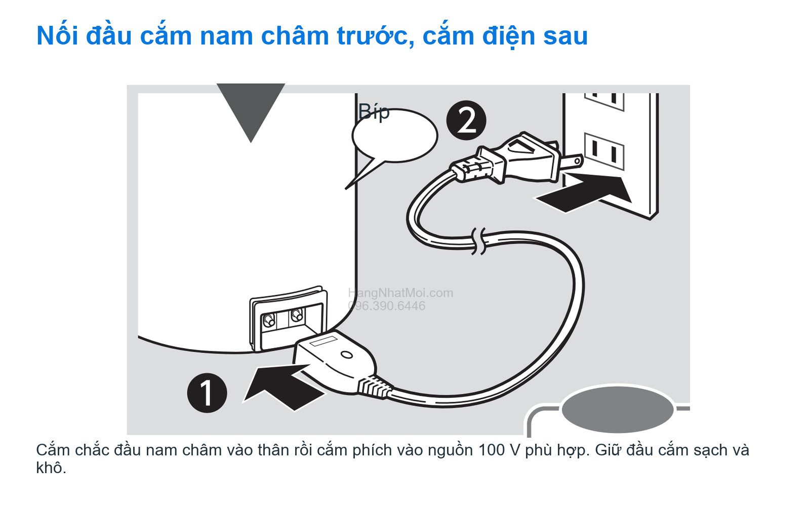Nối đầu cắm nam châm trước, cắm điện sau