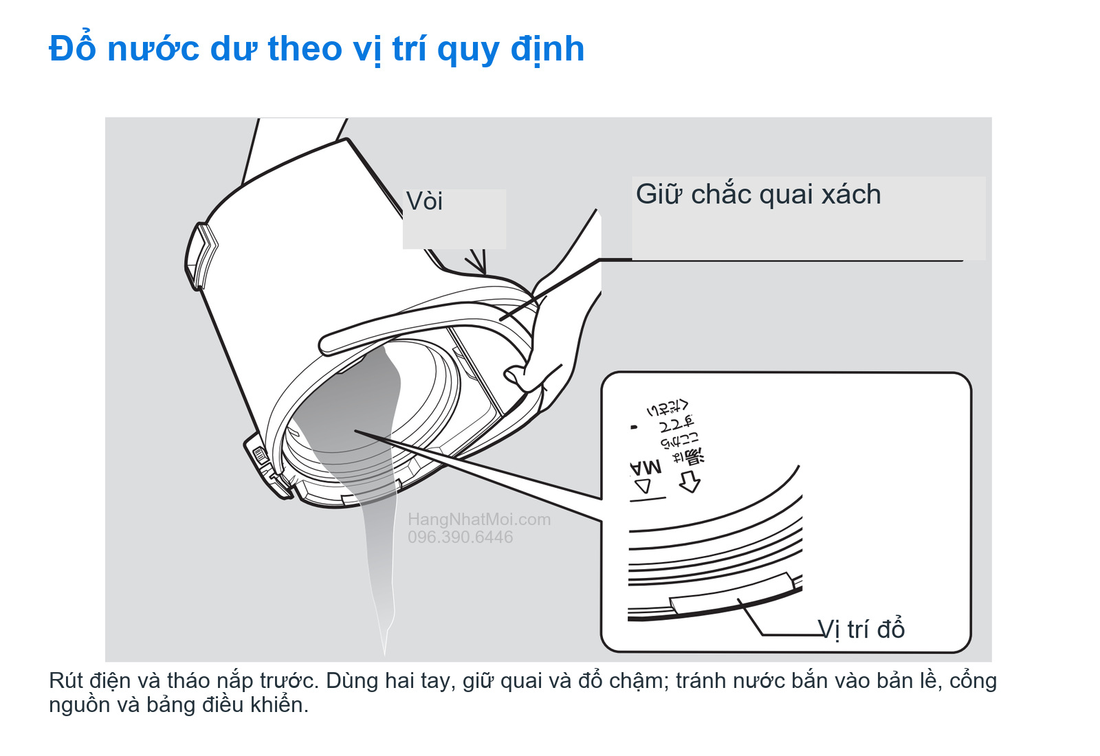 Đổ nước dư theo vị trí quy định