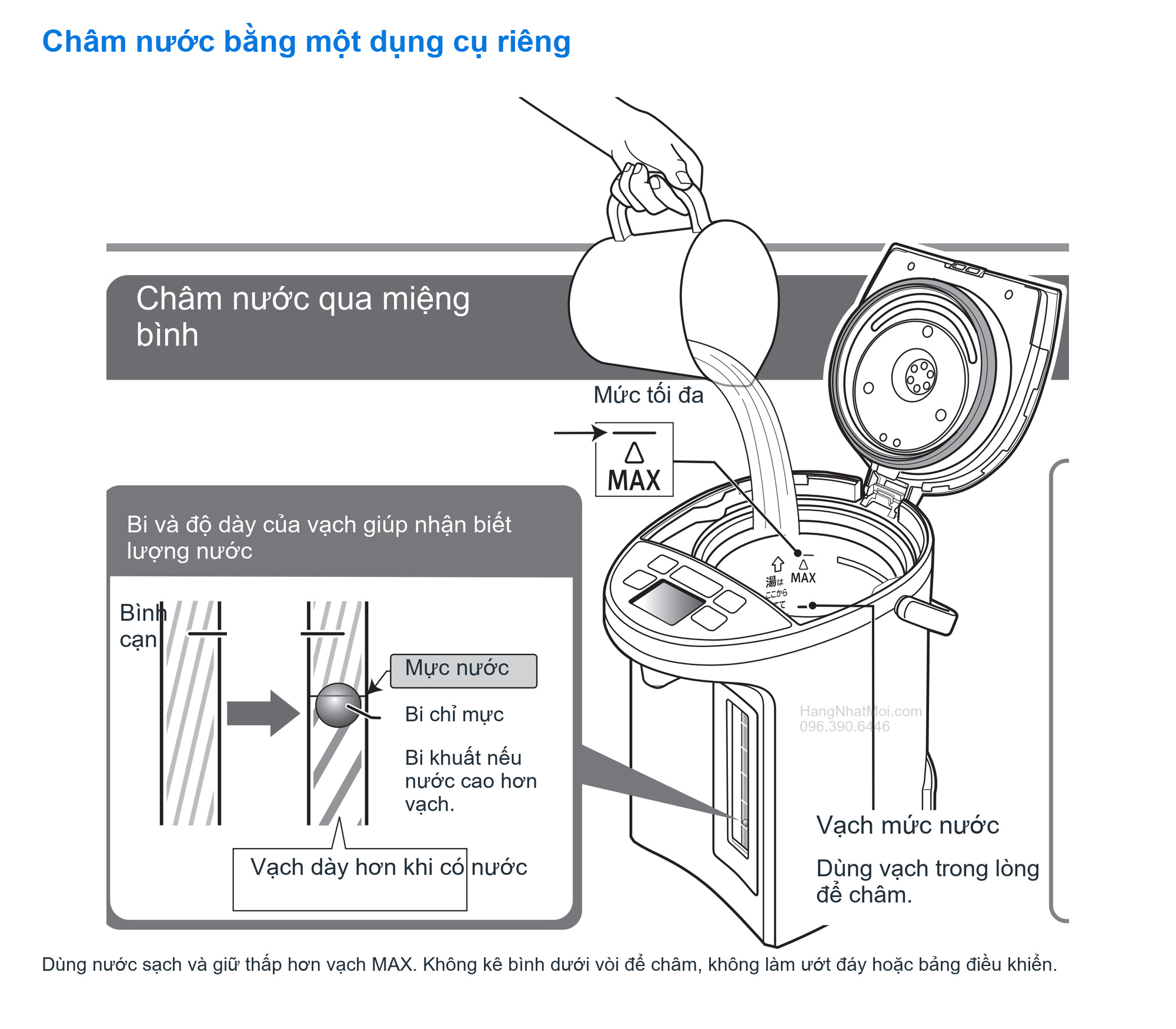 Châm nước bằng một dụng cụ riêng