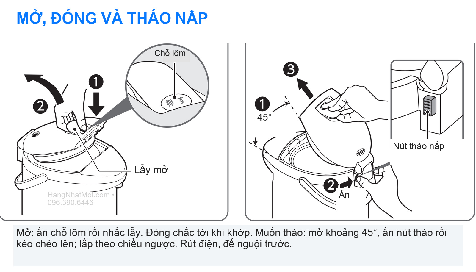 MỞ, ĐÓNG VÀ THÁO NẮP