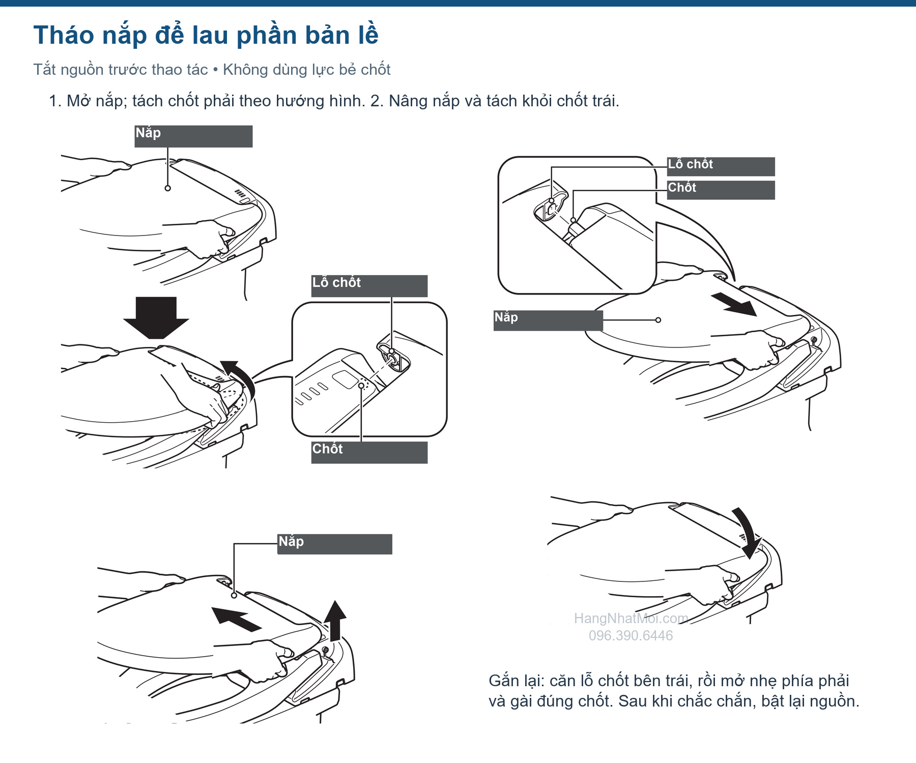 Trình tự tháo và gắn lại nắp New PASSO để vệ sinh bản lề
