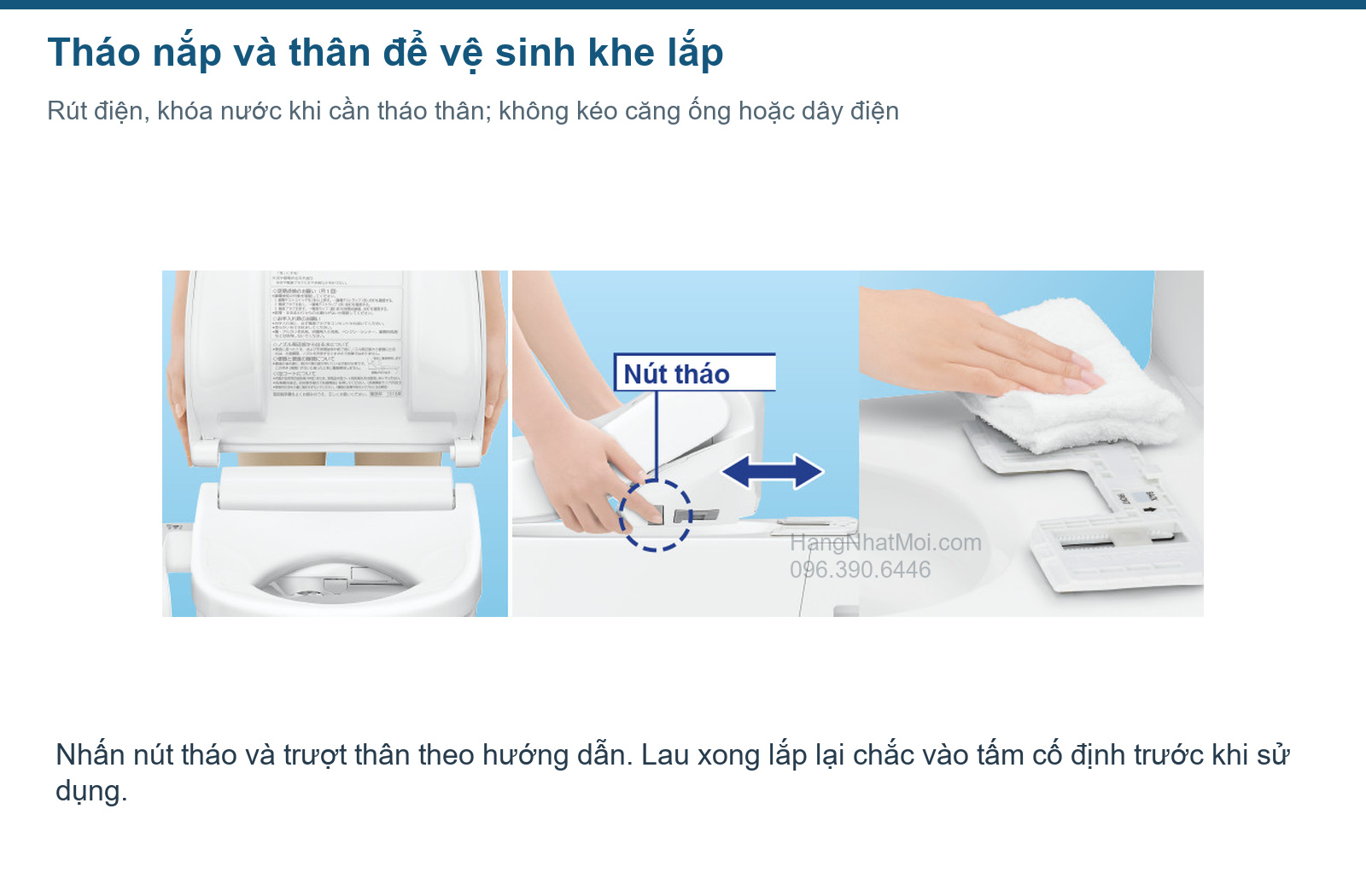 Nắp và thân Panasonic AWM có thể tháo để tiếp cận vùng lắp đặt khi vệ sinh.
