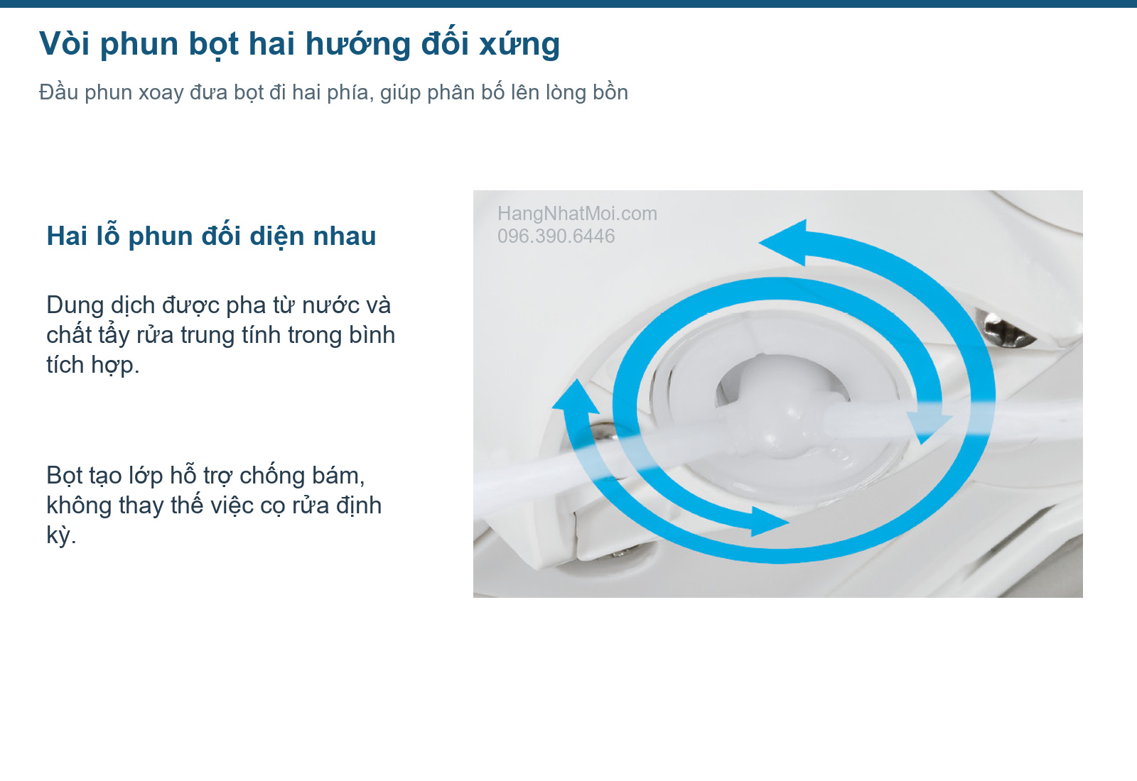 Cận cảnh vòi phun bọt hai hướng đối xứng trên dòng Panasonic AWM.