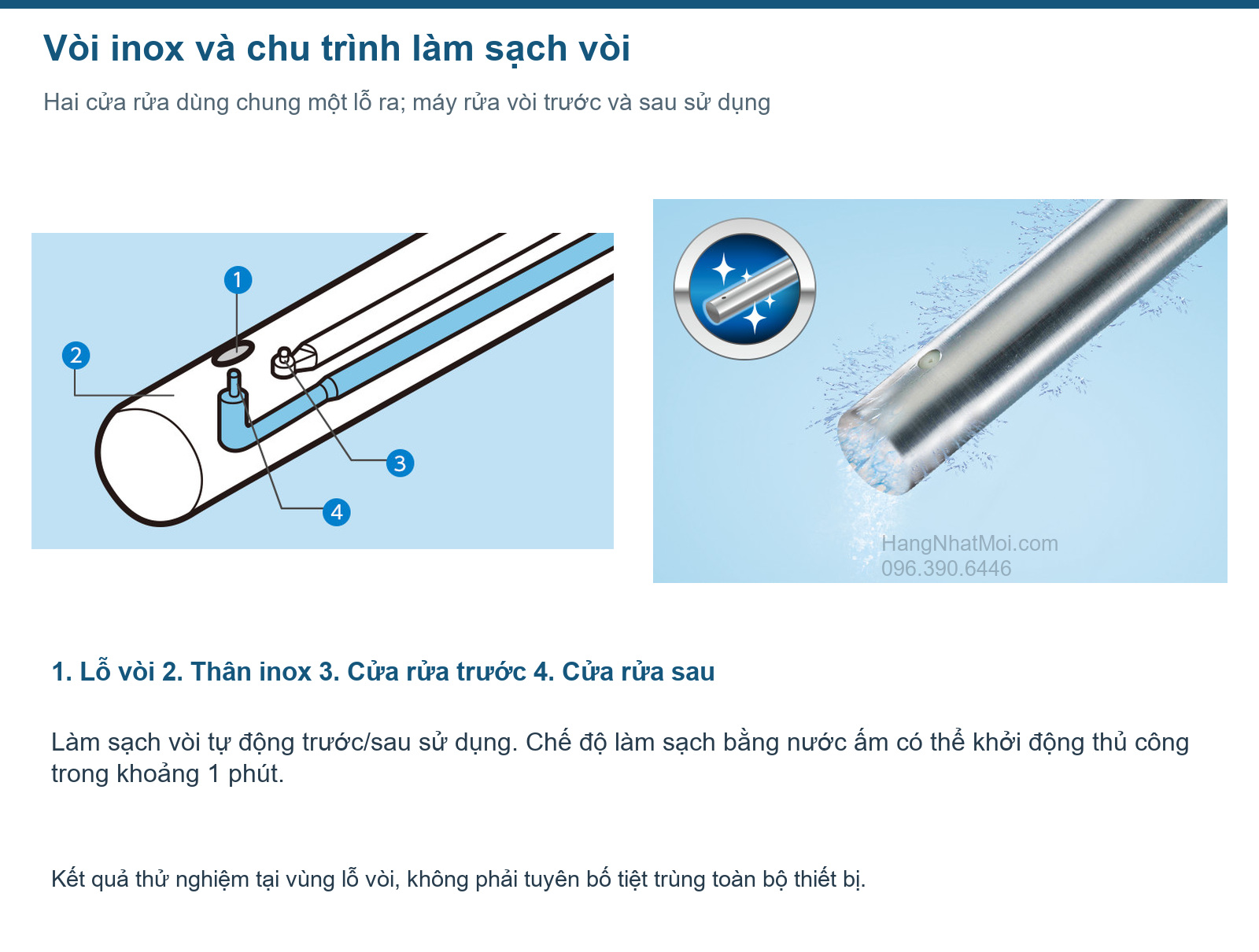 Cấu tạo vòi inox hai cửa rửa và chức năng tự làm sạch vòi dùng chung dòng AWM.
