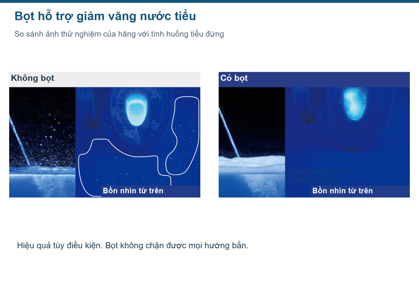 Ảnh thử nghiệm so sánh tác dụng hỗ trợ giảm bắn tóe của lớp bọt Panasonic AWM.