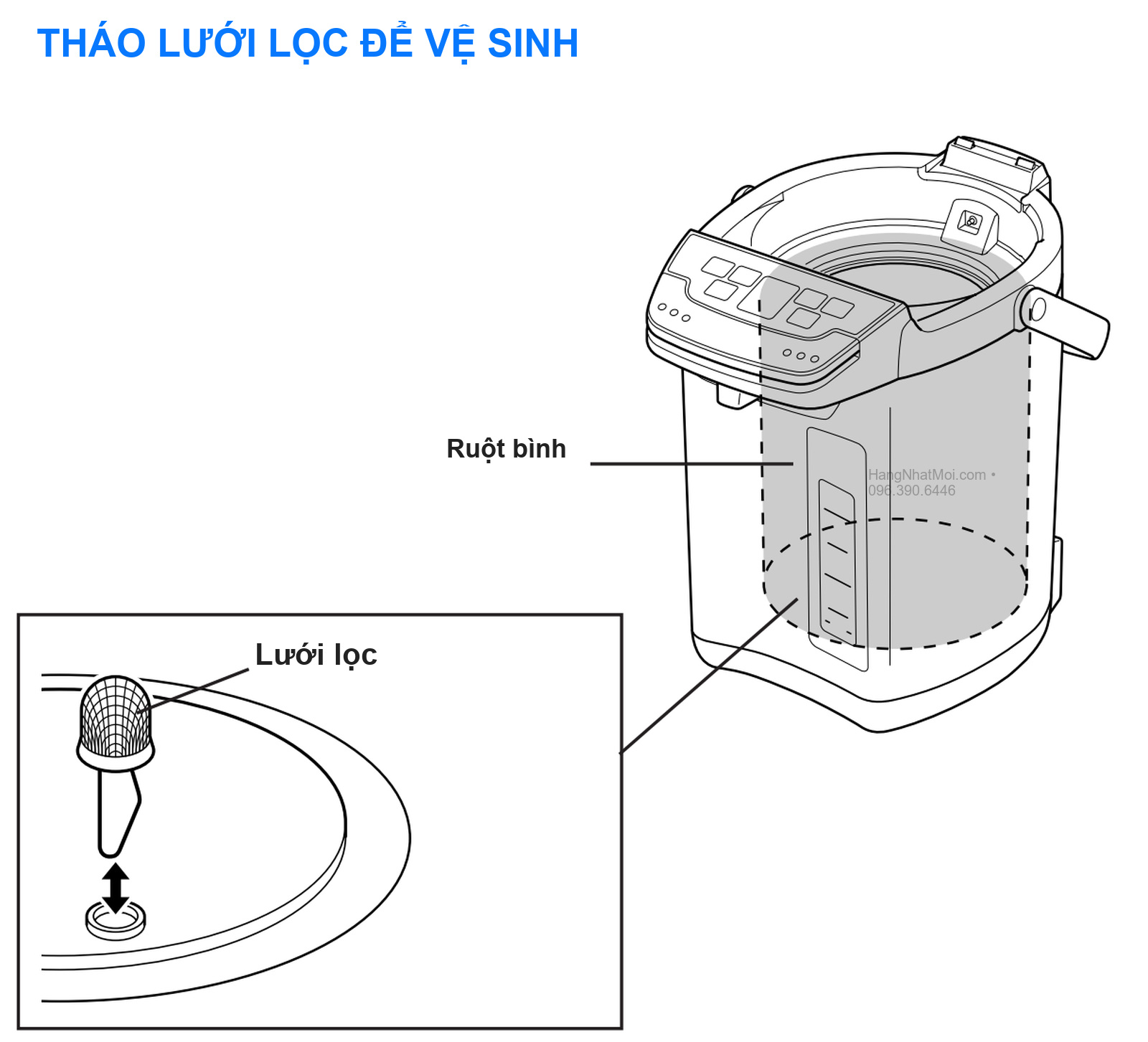Tháo lưới lọc để vệ sinh trên Tiger PIG-H300