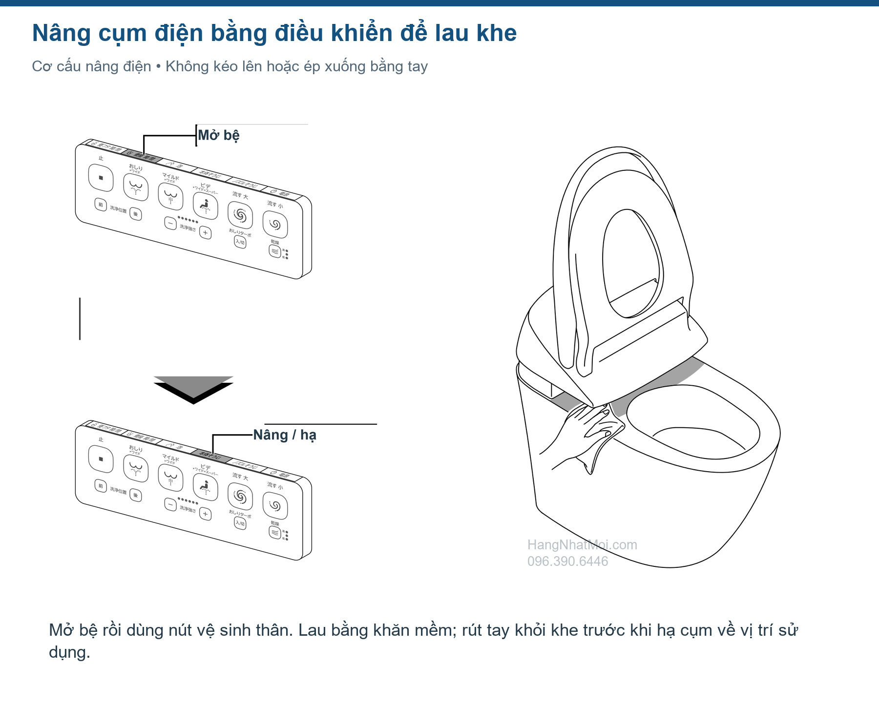 Điều khiển nâng điện và thao tác lau khe SATIS G