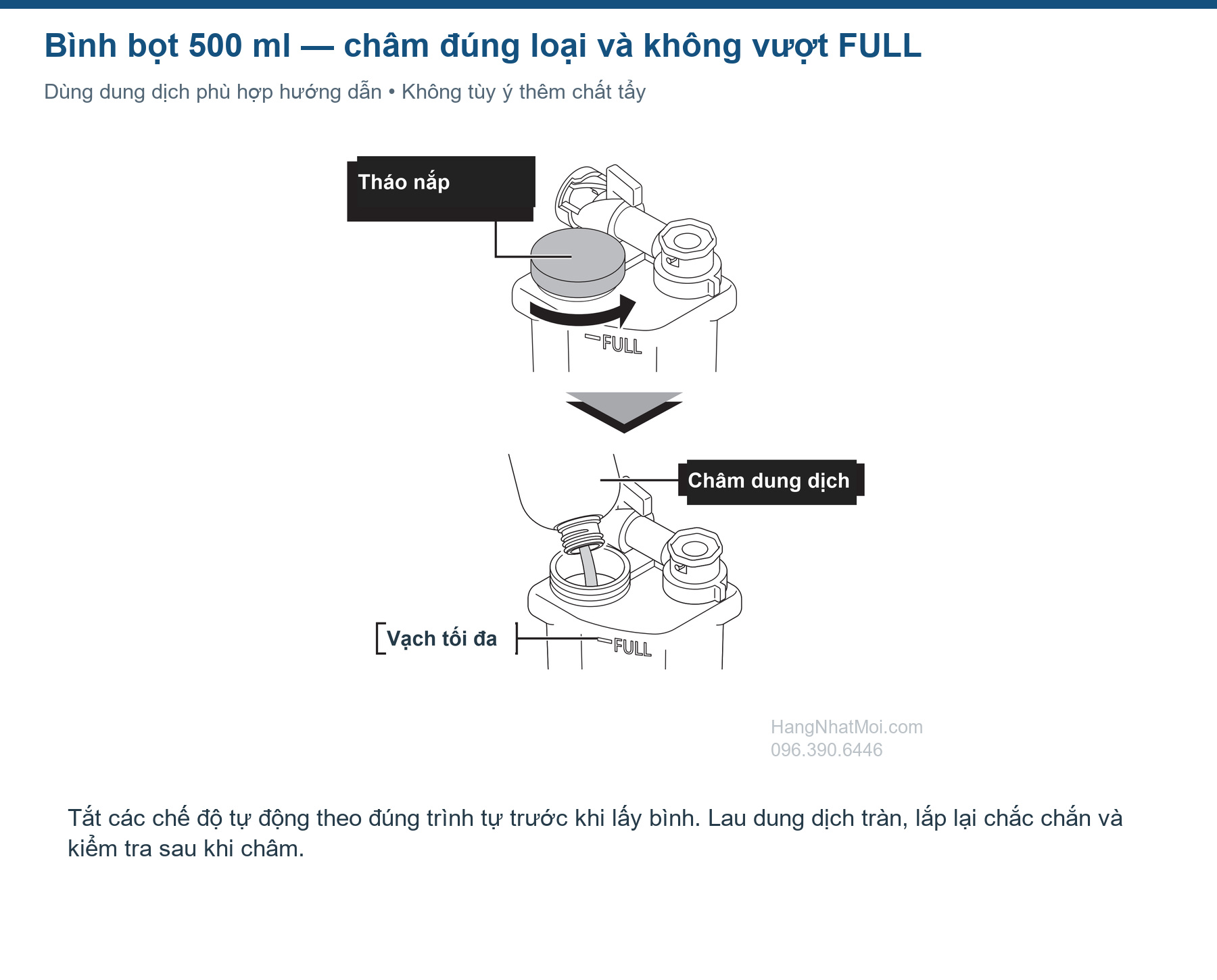 Tháo nắp bình dung dịch và vạch châm tối đa SATIS X