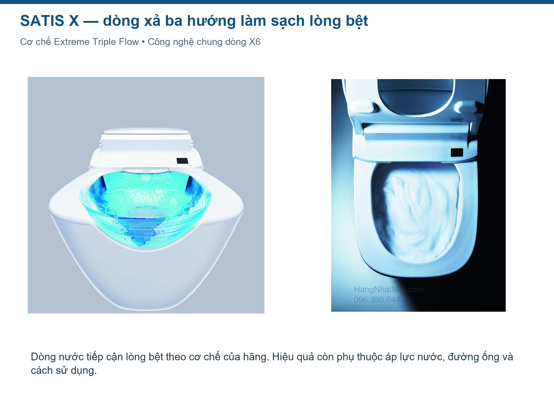 Cơ chế dòng xả ba hướng và dòng nước trong lòng bệt SATIS X