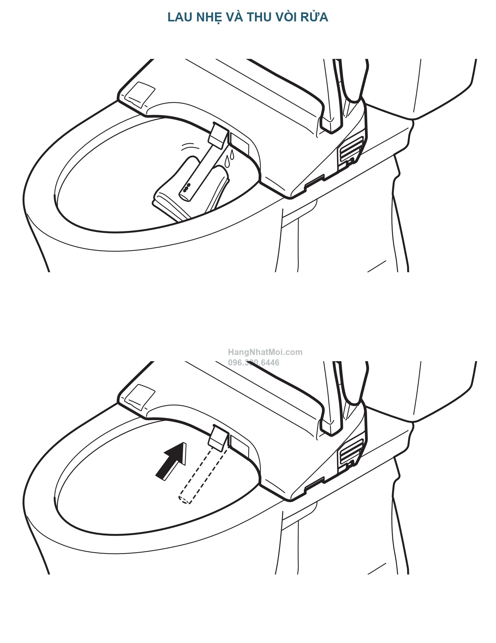 Vòi rửa WASHLET SS ở vị trí đưa ra và thu vào để vệ sinh