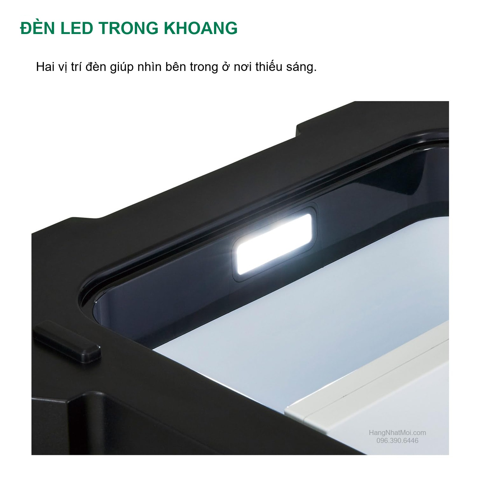 Hai vị trí LED giúp nhìn bên trong khi trời tối; minh họa đèn trong dòng HiKOKI.