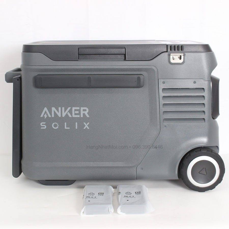 Anker A17A45A1: Ngoại hình tủ màu xám và hai chặn bánh.