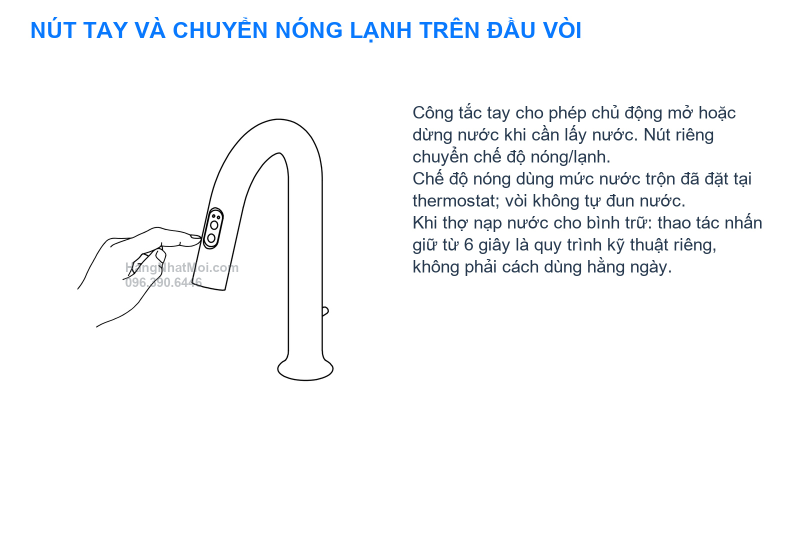 INAX AM-313TCV1 – Hình thao tác nút tay trên đầu vòi, khác hình dùng cảm biến không chạm.