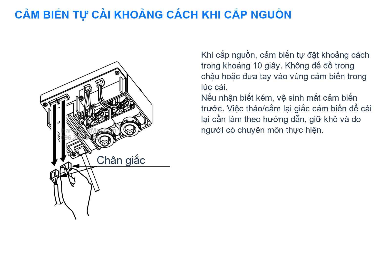 INAX AM-313TCV1 – Giắc cảm biến liên quan đến quy trình tự cài khoảng cách sau khi cấp nguồn; không mở bộ điện khi đang ướt.