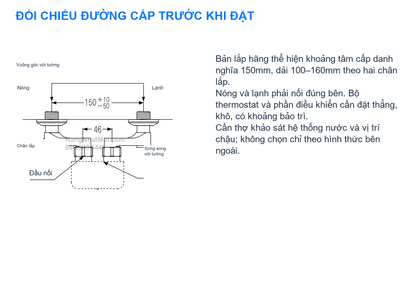 INAX AM-320TC – Bố trí hai chân cấp nóng lạnh cần được thợ kiểm tra với đường nước thực tế.