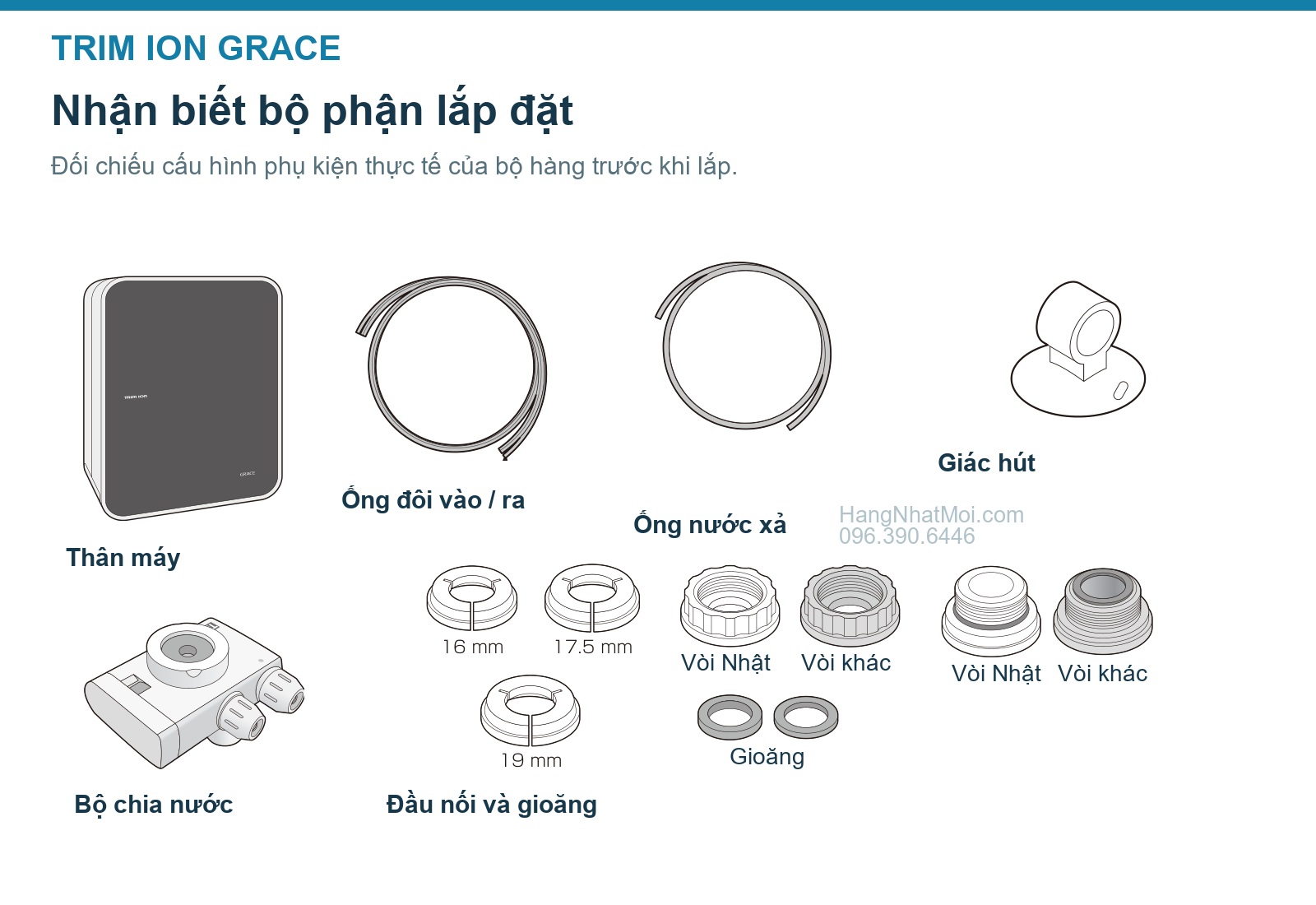 Thân máy, bộ chia nước, ống và đầu nối lắp TRIM ION GRACE