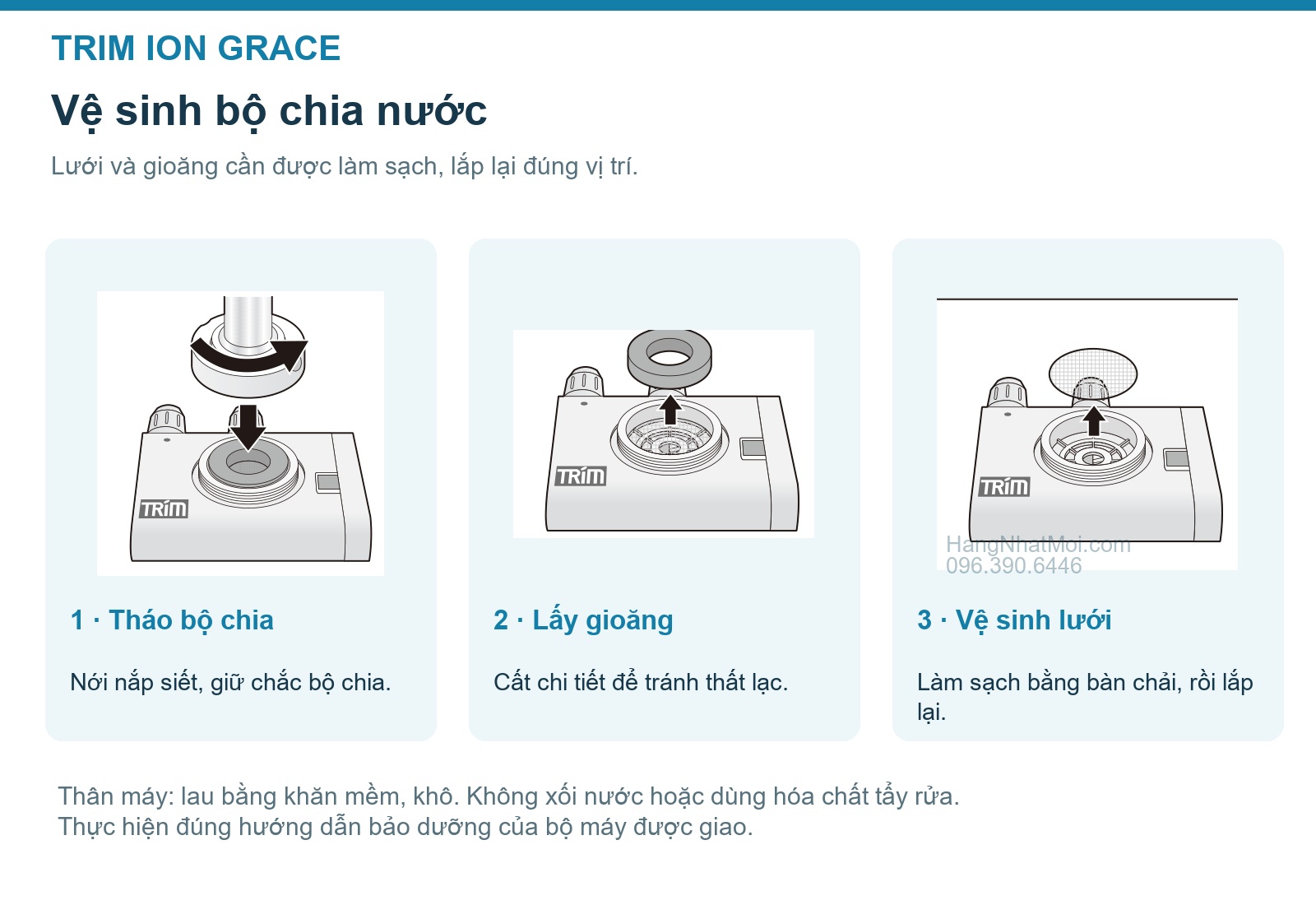 Ba bước vệ sinh bộ chia nước TRIM ION GRACE