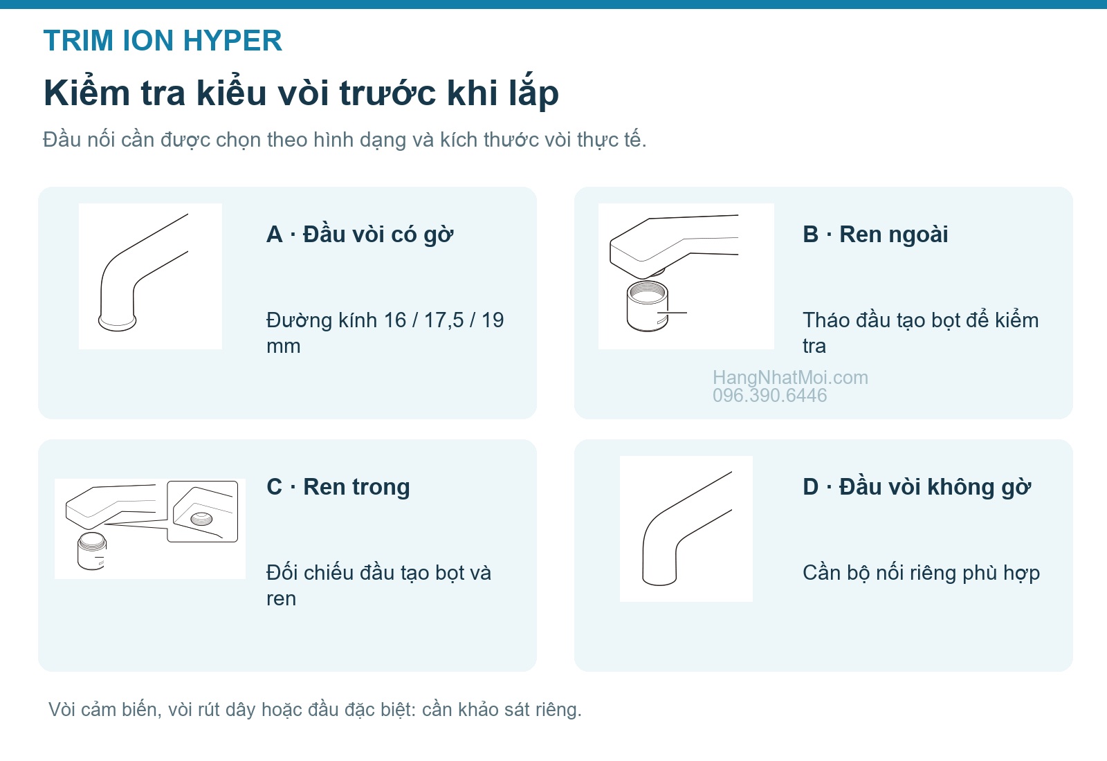 Bốn kiểu đầu vòi cần kiểm tra khi lắp TRIM ION HYPER