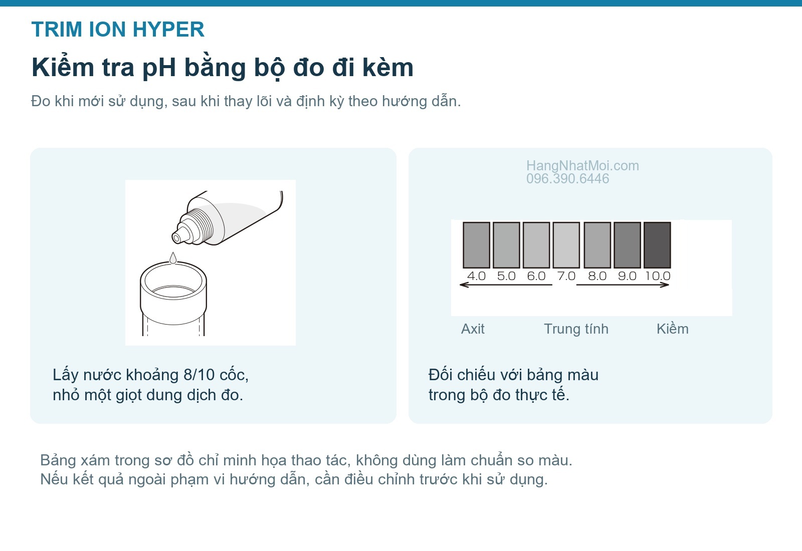 Thao tác nhỏ dung dịch và đối chiếu pH cho TRIM ION HYPER
