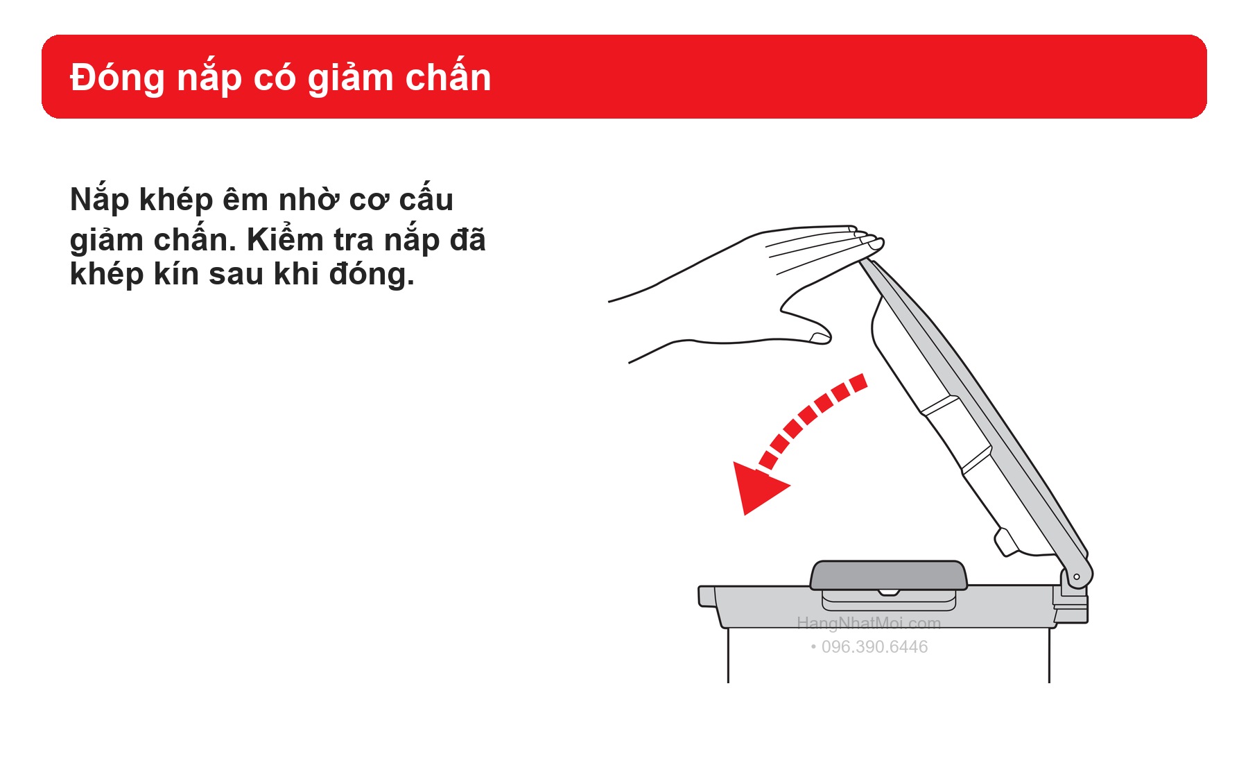 Sơ đồ hãng THERMOS KBG: đóng nắp có giảm chấn.
