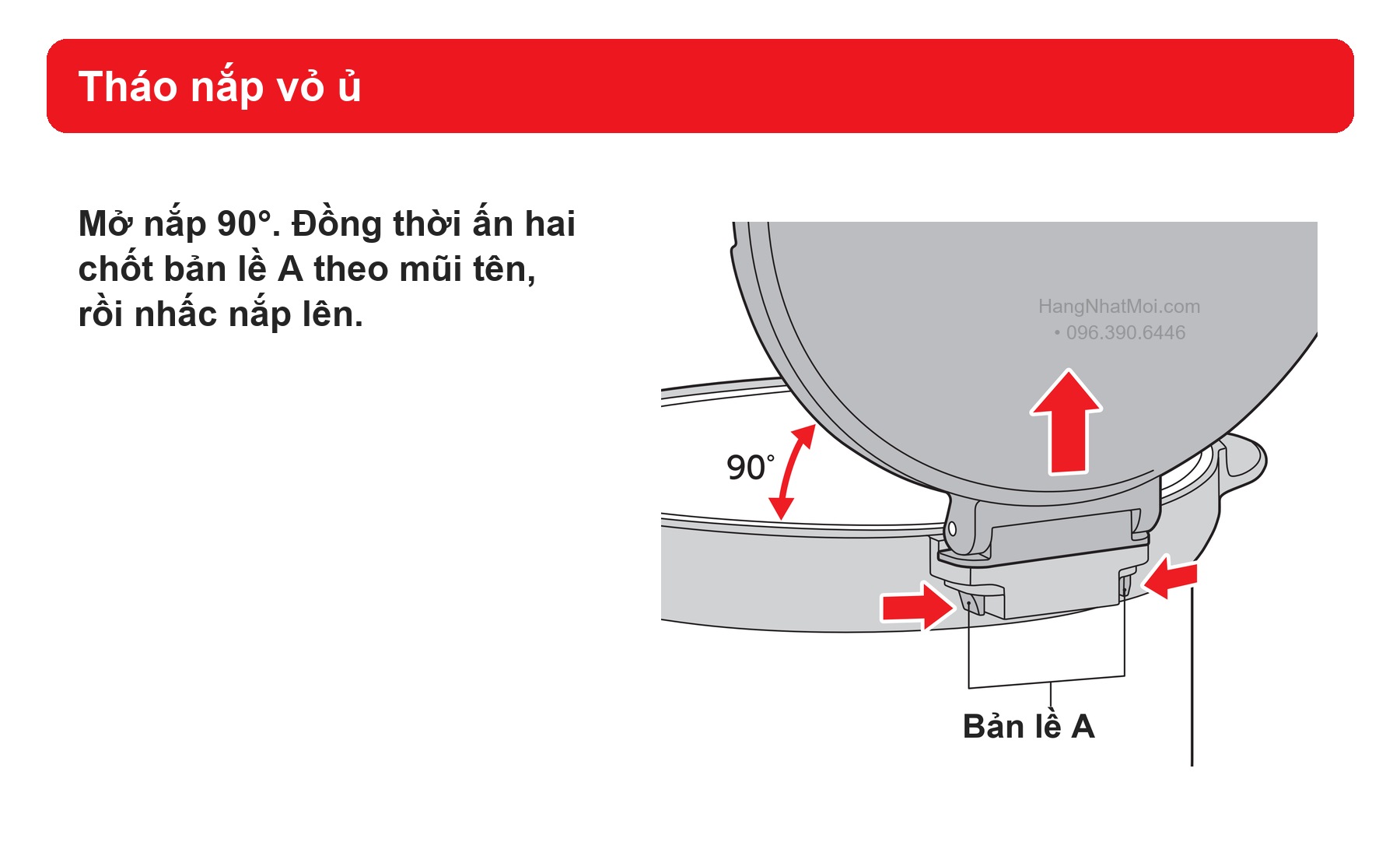 Sơ đồ hãng THERMOS KBG: tháo nắp vỏ ủ.