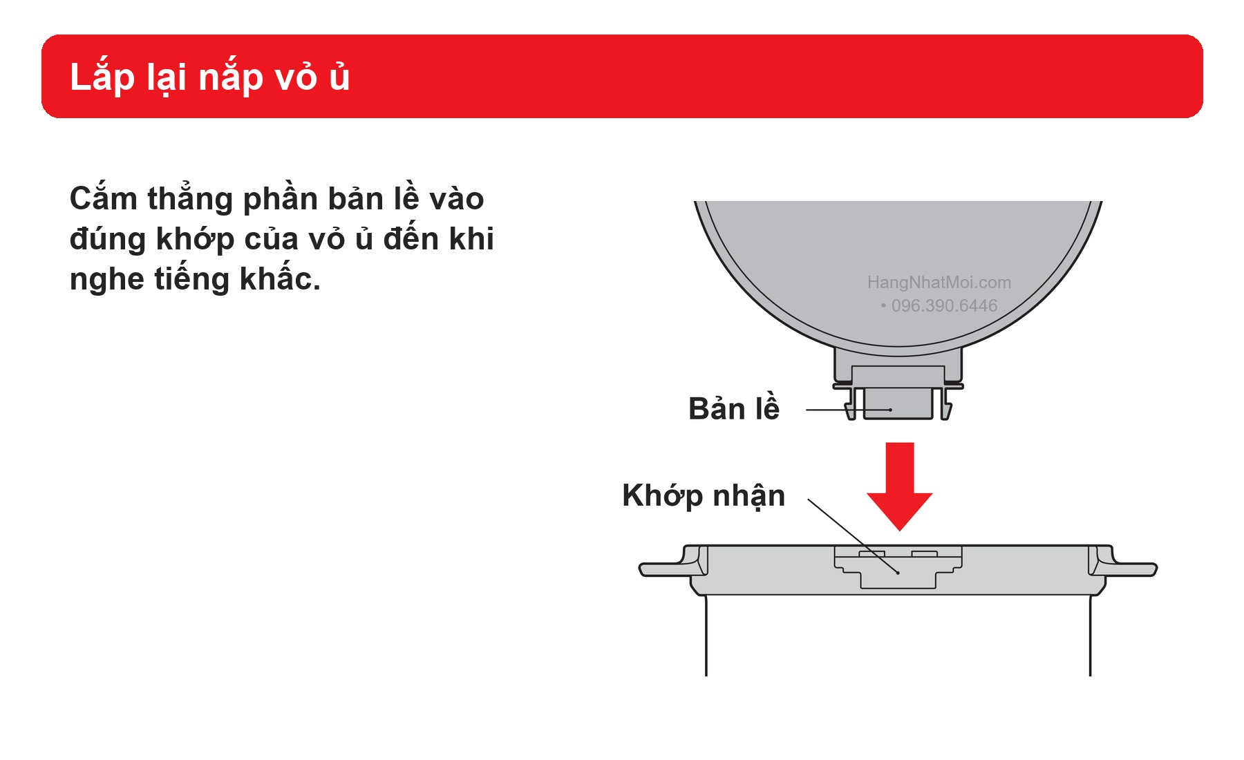 Sơ đồ hãng THERMOS KBG: lắp lại nắp vỏ ủ.