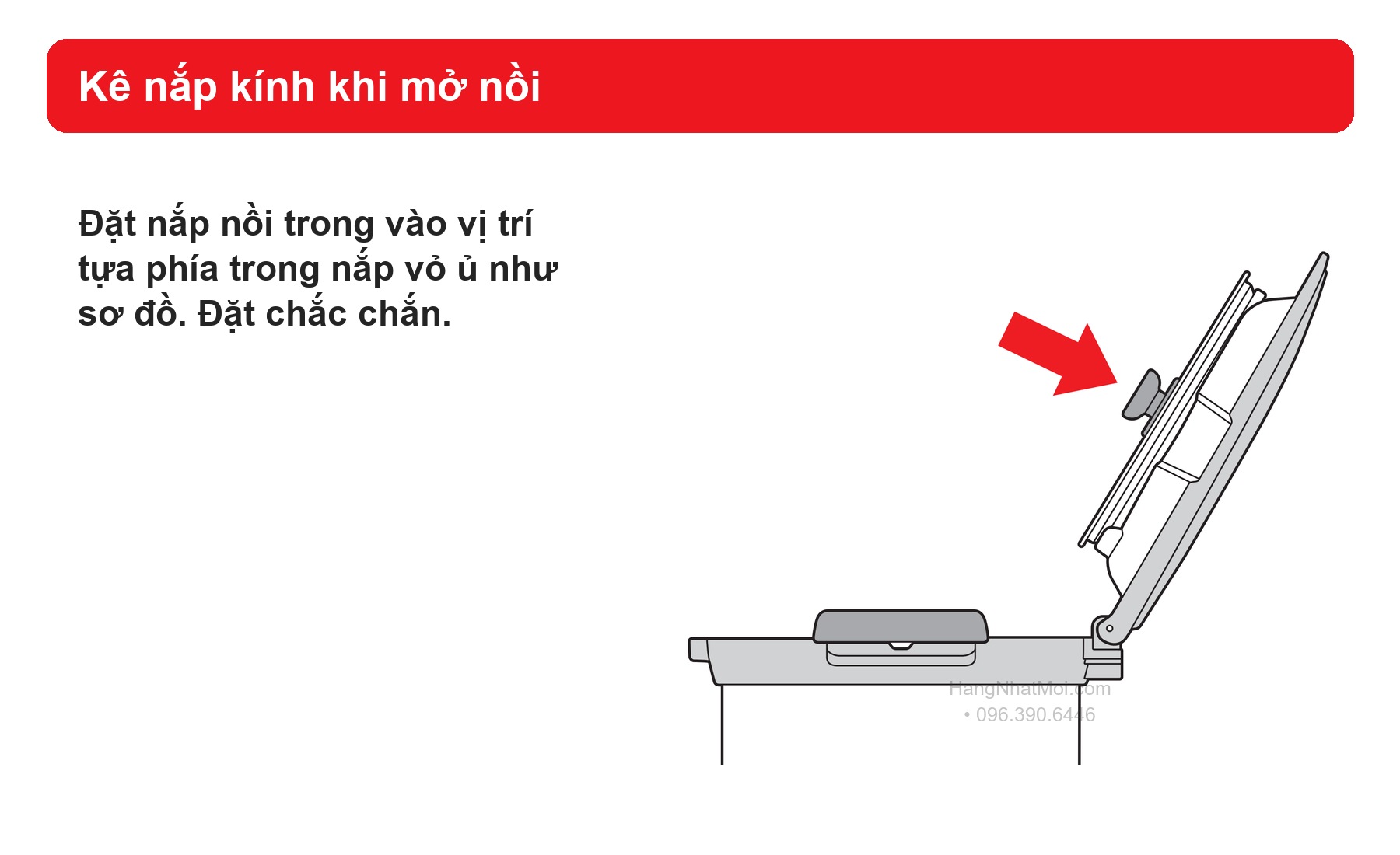 Sơ đồ hãng THERMOS KBG: kê nắp kính khi mở nồi.