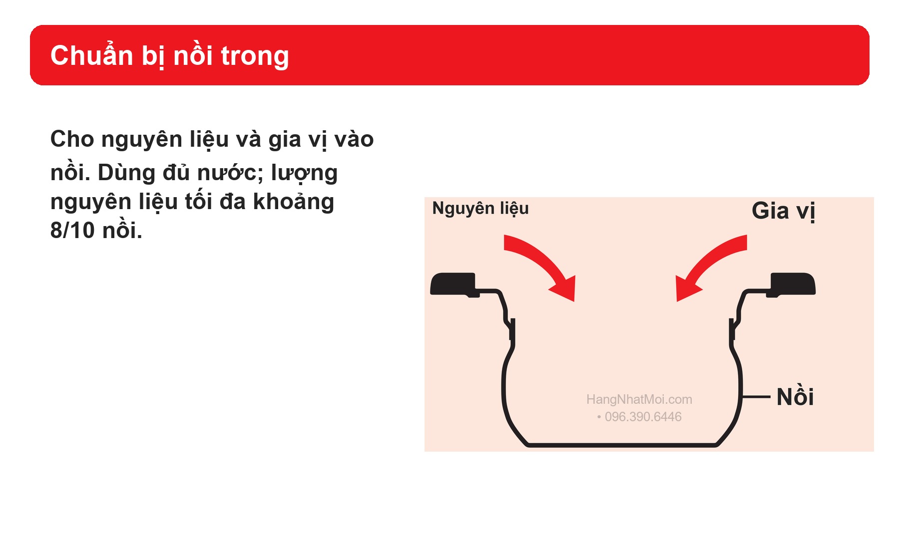 Sơ đồ hãng THERMOS KBG: chuẩn bị nồi trong.