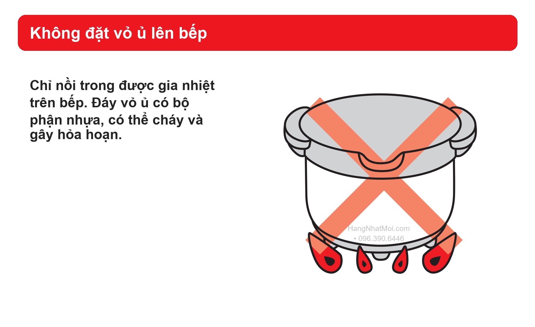 Cảnh báo hãng THERMOS KBG: không đặt vỏ ủ lên bếp.