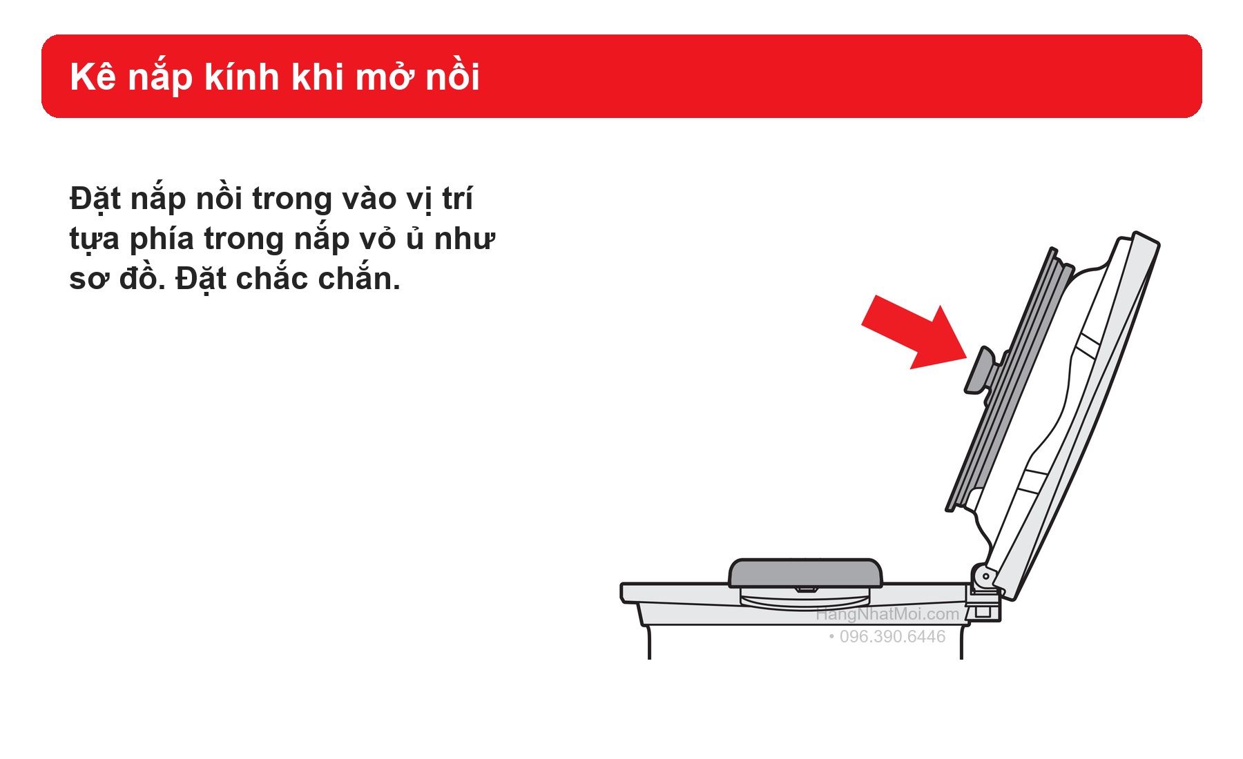 Sơ đồ hãng THERMOS KBK: kê nắp kính khi mở nồi.